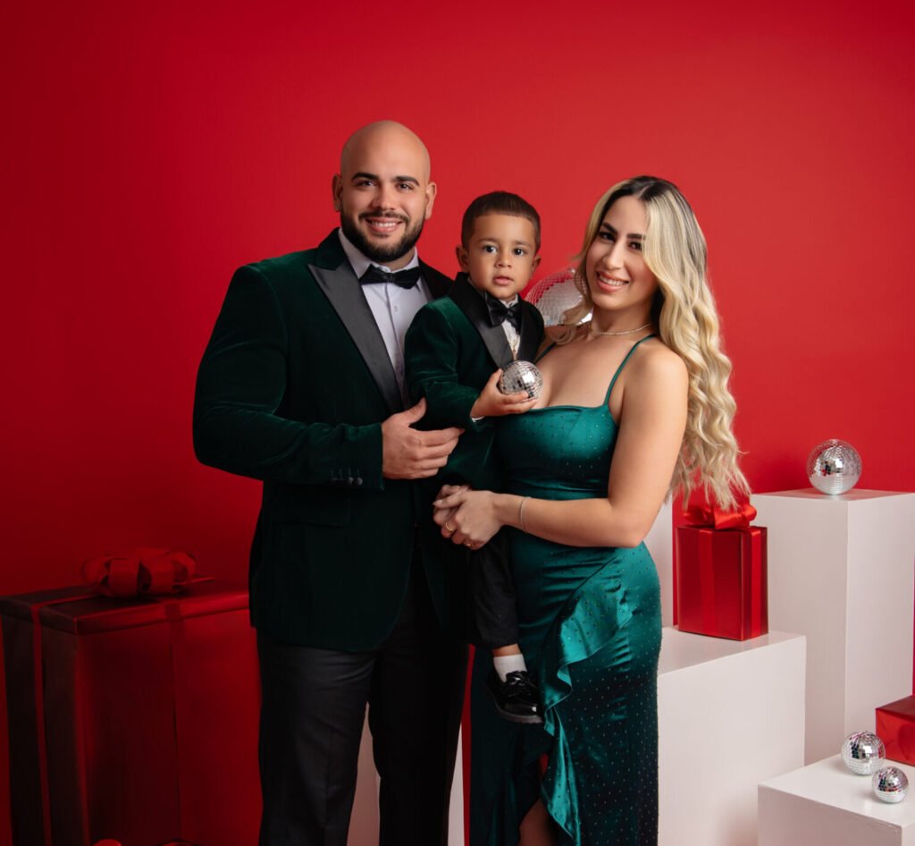 Family portrait with festive background